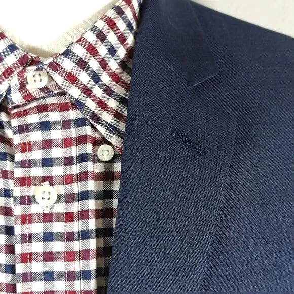 Perry Ellis Men's Sport Coat Blazer‎ Two Button Navy Blue Wool Poly Slim Fit 46L